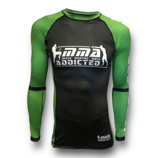 MMA Addicted Rash Guard MOD.“2nd Skin” Maniche Lunghe - Nero/Verde